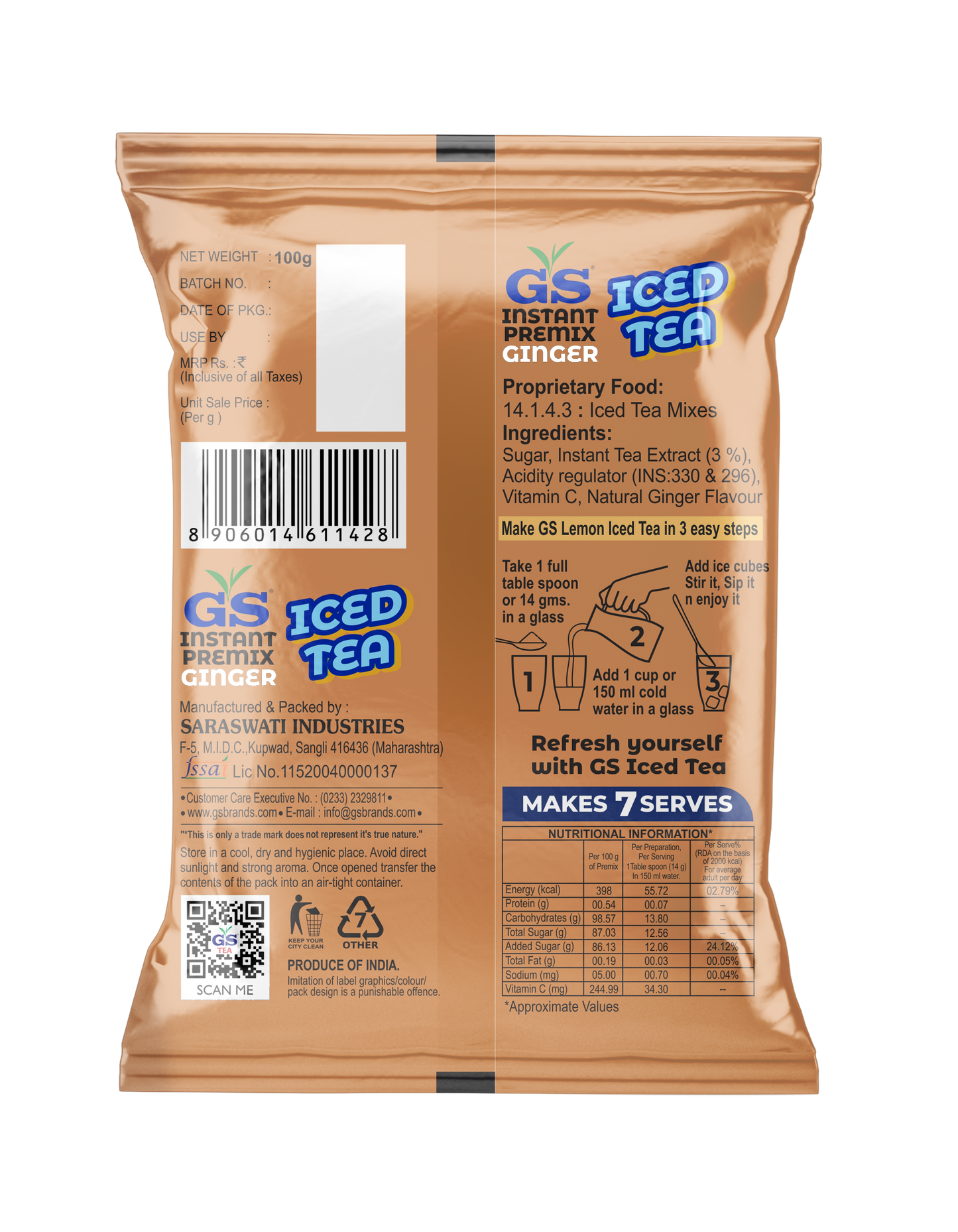 GS GINGER ICED TEA 100g (Pack of 5)