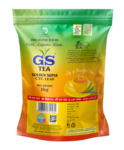 GS Tea Golden Super CTC Leaf packaging on a white background