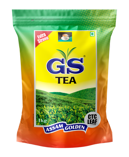 GS Tea package with Assam Golden branding on a white background